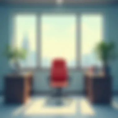 Professional office environment symbolizing transition Professional office setting with an empty chair